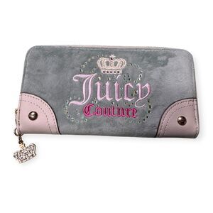 Juicy Couture Dream Juicy Wallet Velvet Faux Leather Crystals Zip-Around Y2K VTG